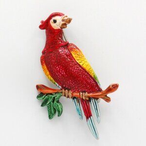 Vintage Enamel Macaw Tropical Bird Brooch Pin